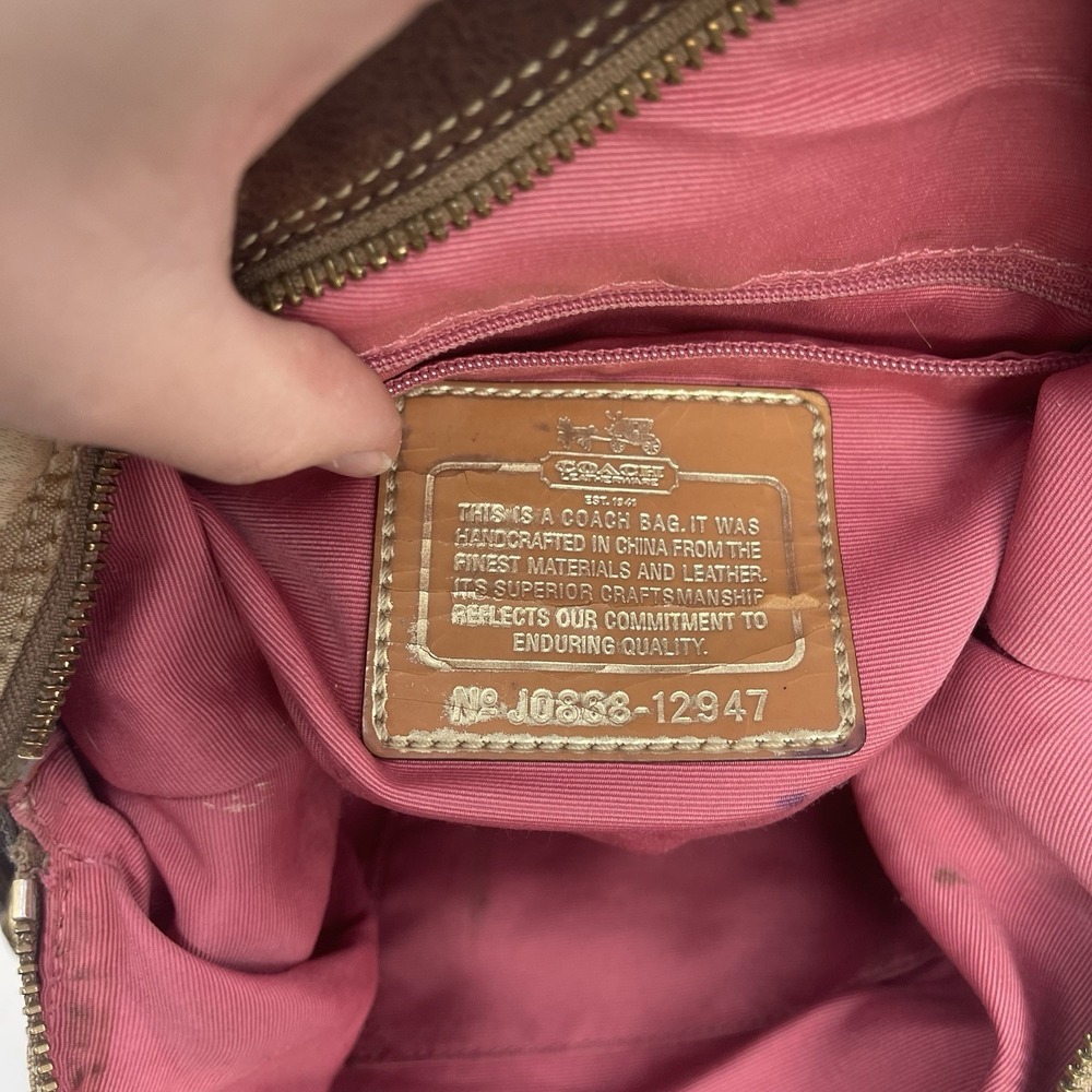 Coach Ashley Metallic Signature Carryall Logo Womens Brown Tan Leather Canvas - Picture 13 of 14